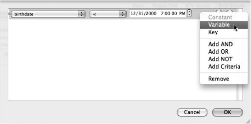 The super-secret predicate trick: right-clicking in the white space to the left of the minus button lets you change the type of operand.