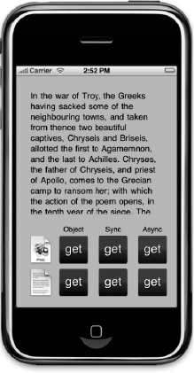 The bottom row of buttons will retrieve the first page of the Iliad from a web server