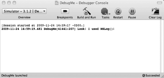 The debugger window is actually an interface to the command-line program GDB, which is the debugger used by Xcode
