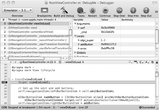 Xcode's debugger window comes forward when the application stops at a breakpoint