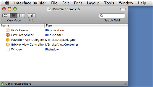 The MainWindow.xib file contains the UI components that make up our application.