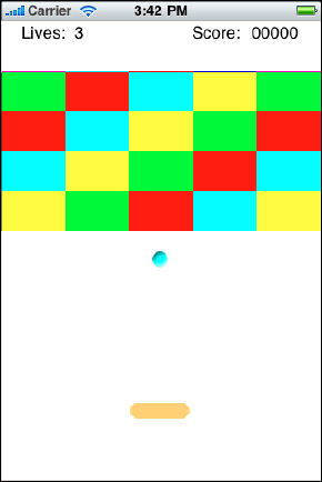 The game now displays a grid of bricks above the center of the screen.