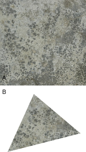 A: Our rock texture; B: Our rock texture applied to a polygon