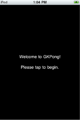 The GKPong app has been launched. As soon as user taps the screen, the peer picker will appear.