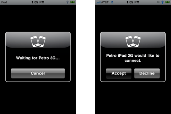 The user of the Petro iPod 2G chose Petro 3G as his opponent. The invitation to play must be accepted by the other party before game can begin.