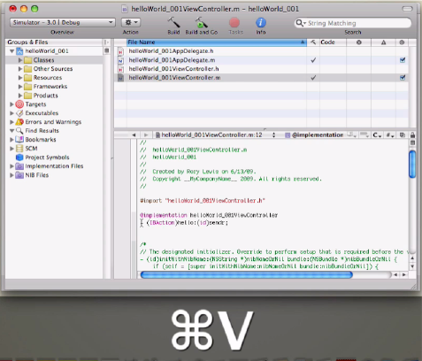 Add to your new View-Based Application file by pasting the saved line of code (from the previous file) into the indicated area.