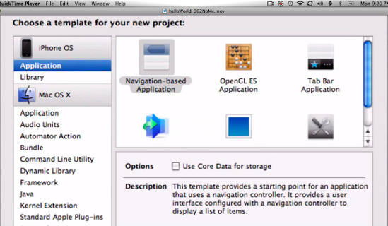 Open Xcode, select the Navigation-based Application template, and then save a new project file to your desktop.