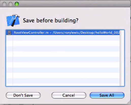 Upon entering the shortcut to compile the new code, you will be prompted to save your work.