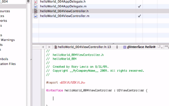 This is the view of your helloWorld_004ViewController file before you've entered your new code.