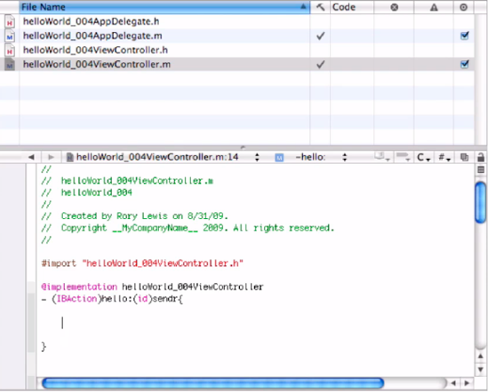 This is the implementation file after you insert the copied line of code and enter an open bracket "{" in place of the deleted semicolon.