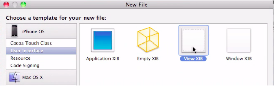 Select the View XIB option to create the first of your two nib files.