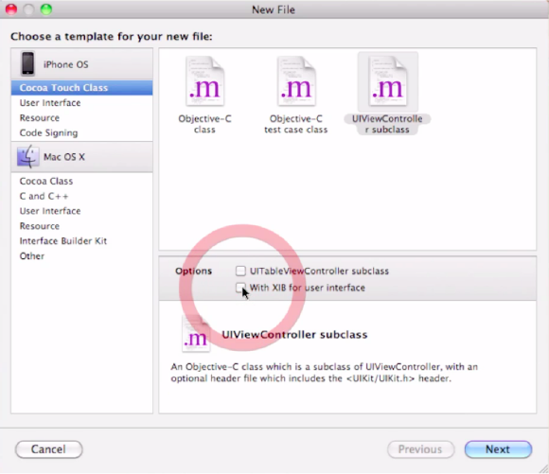 Make sure you select the option to automatically make the nib file.