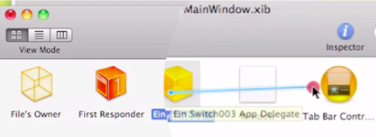Control-drag from the EinSwitch_003 App Delegate to the Tab Bar Controller.