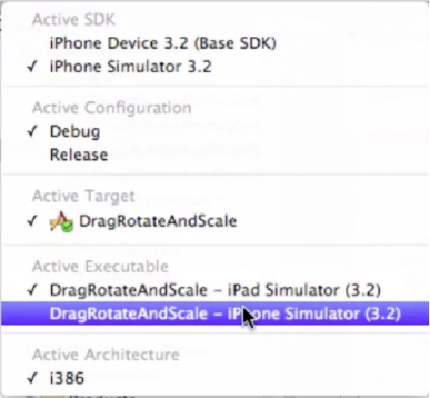 Make sure the executable is set to the iPhone Simulator.