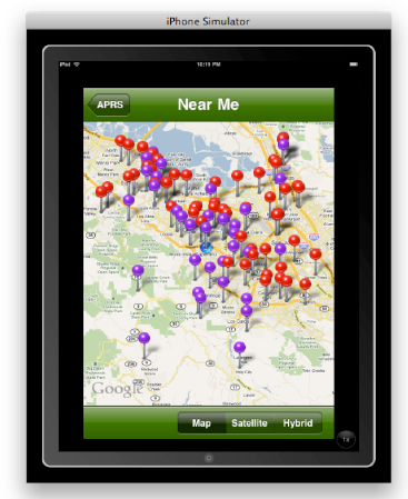 CS-201 Final Project—Stephen M. Moraco's Animated pins drop down within the specified radius of the user's location. Here on the iPad simulator, the pins drop in the surrounding areas of Apple Headquarters.