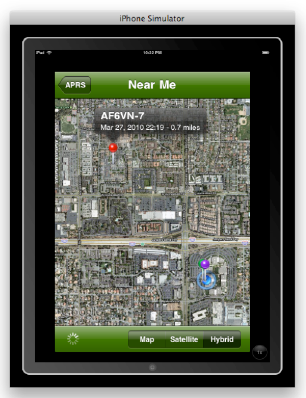 CS-201 Final Project—Stephen M. Moraco's App showing the closest amateur radio station to Apple Headquarters in the Hybrid map view