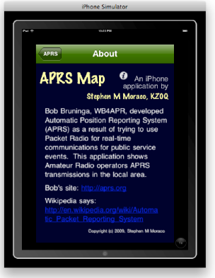 CS-201 Final Project—Stephen M. Moraco's App showing his "About Page" -- totally cool!