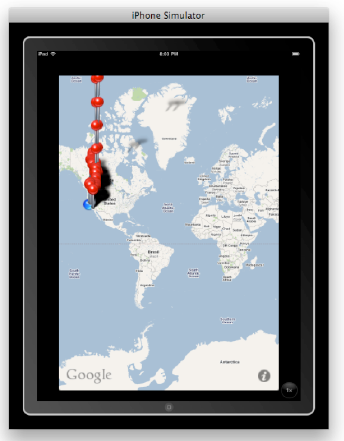 CS-201 Final Project—Stephen A. Moraco's App starts off with hundreds of pins plummeting from the sky as they fill up a specified area around the user's "current" location at Apple Headquarters.