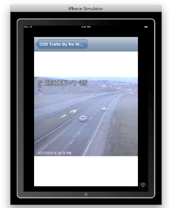 CS-201 Final Project—Rege's traffic monitoring app showing the embedded camera view.