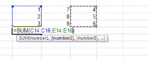 Adding two ranges-here the two sets of values are treated as two distinct ranges.