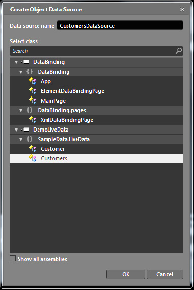 Create Object Data Source dialog