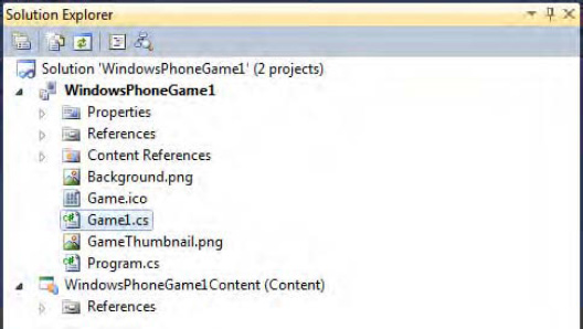 The default files contained within a new XNA project