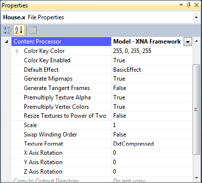 Properties for the Model Content Processor