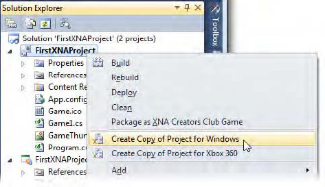 Creating a copy of the project for Windows