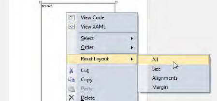 Resetting the layout of the Frame control