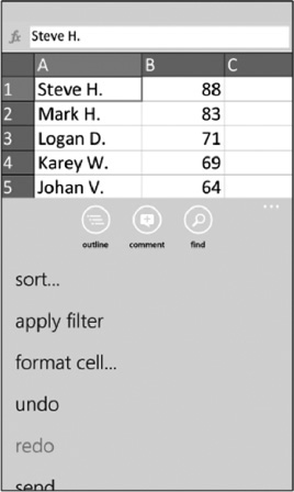 Excel Mobile options.