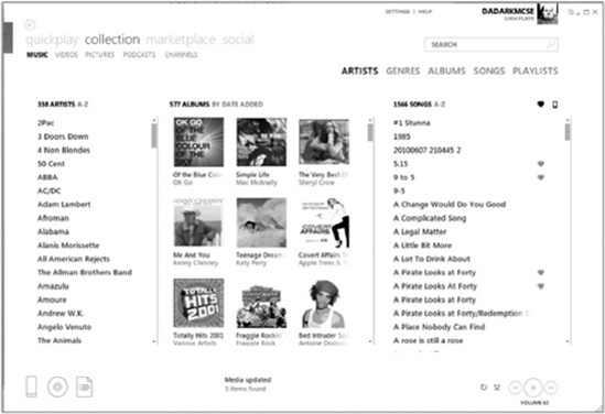 The Zune Music Collection screen.