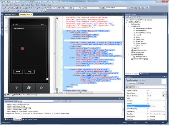 MoveBall demo design view