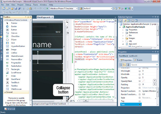 Click the Collapse button to hide the XAML.