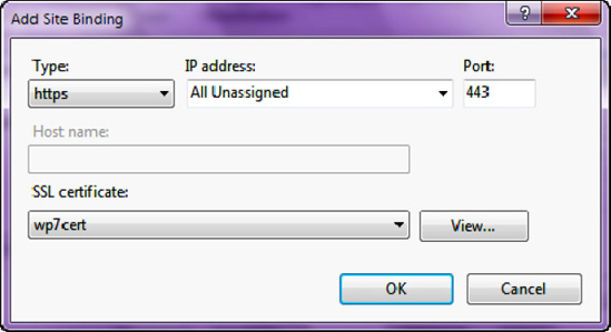 Adding https site binding