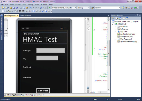 User interface for the HMACTest application