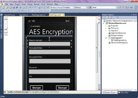 User interface for the AESEncryption application