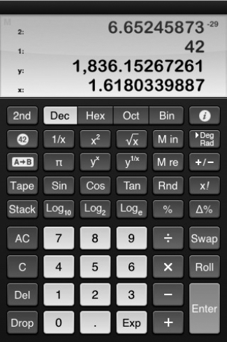 PCalc RPN Calculator, by TLA Systems Ltd., debuted at $10.00 and has stayed at that price point. "People who buy an advanced calculator app are probably somewhat careful buyers," says Arment.