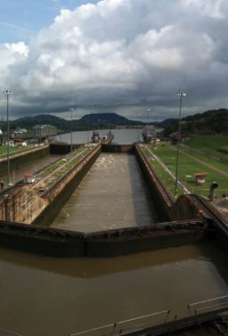 Mid-morning photo of the Panama Canal.