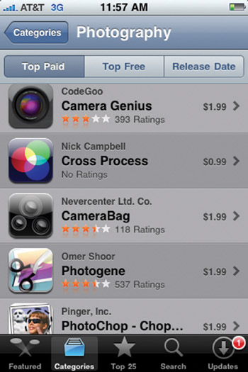 You can search apps by using three different parameters listed at the top of the screen, below the Photography heading.