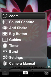 Zoom is selected from a list of options available in Camera Genius.