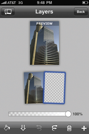 The Layers panel showing a preview of the image, the image in a layer, and a transparent layer.