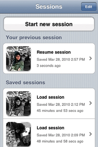 You can save a session that you’ve worked on and access it in the Load Session option.