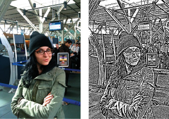 Image before and after applying Linocut 2 filter.