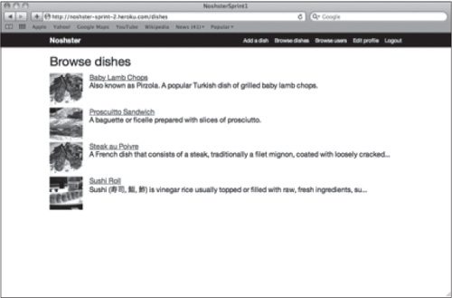 Browse dishes page.