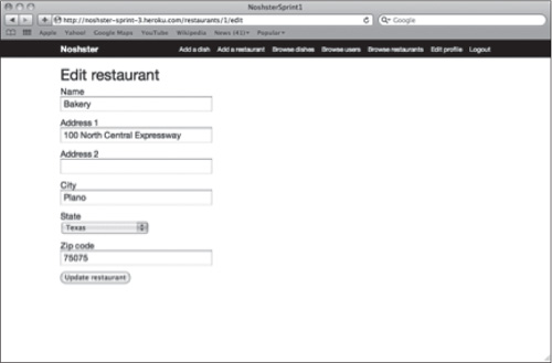 Edit restaurant page.