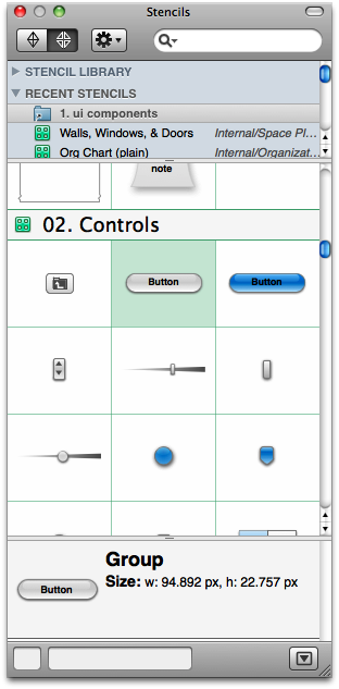 Omnigraffle stencils, showing buttons