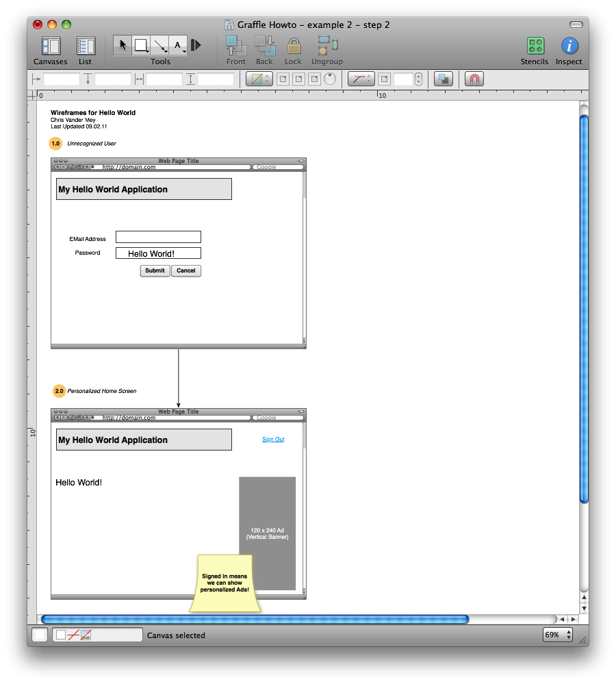 Flowchart wireframes, step 2: connecting the images