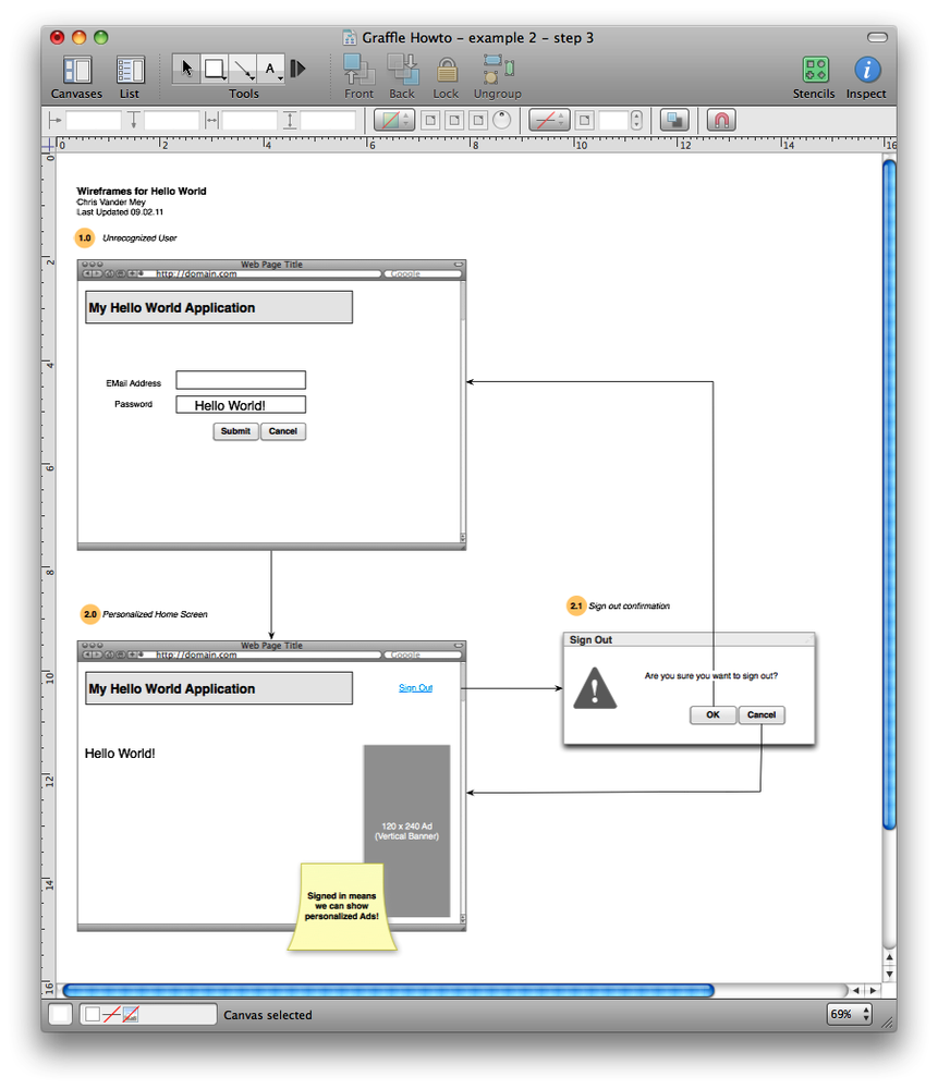 Flowchart wireframes, step 3: making a dialog and completing the flowchart