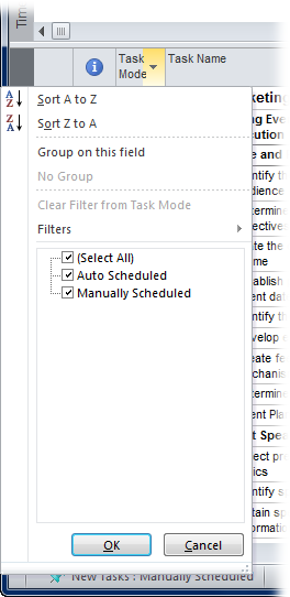 To return to the full task list, you can click the down arrow in the Task Mode column again and turn on the Auto Scheduled checkbox. An even easier way to restore the full task list is by pressing F3, which removes the filter. To turn off summary tasks, choose Format→Show/Hide, and then turn off the Summary Tasks check box. Keep in mind, turning off the Summary Tasks check box hides all summary tasks, including those that are manually scheduled.