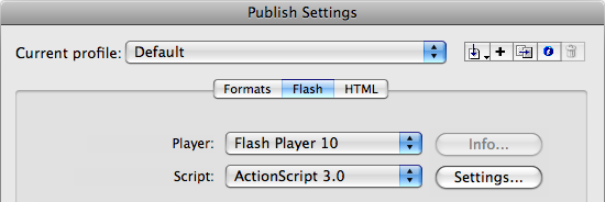A detail from the Flash section of the Publish Settings dialog